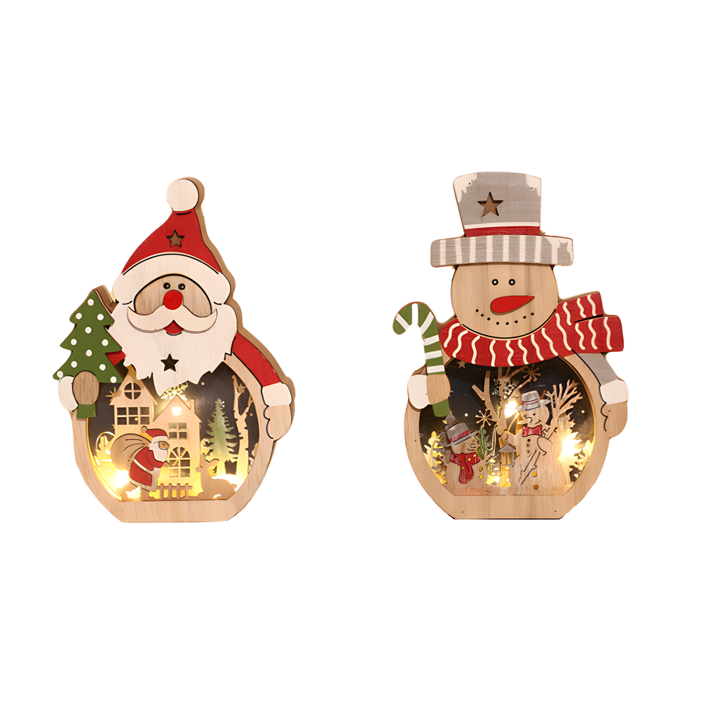 Light-Up Wooden Christmas Scene Figure