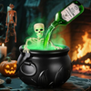 Floating Halloween cauldron with skeleton, potion bottle and green mist