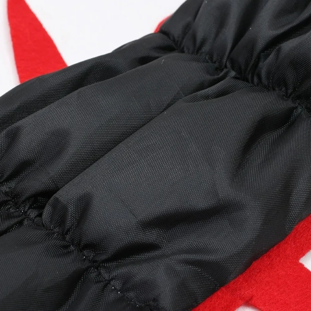 Close-up of the padded black body of the centipede costume