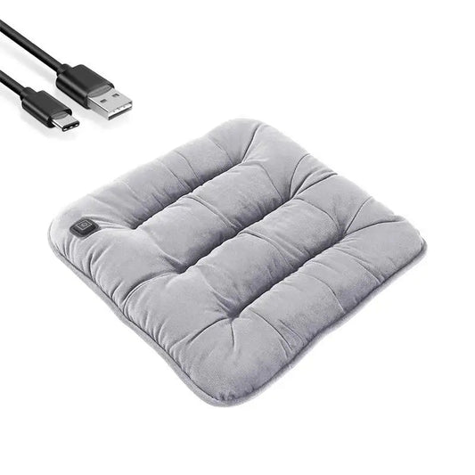 Grey heated seat cushion with USB cable