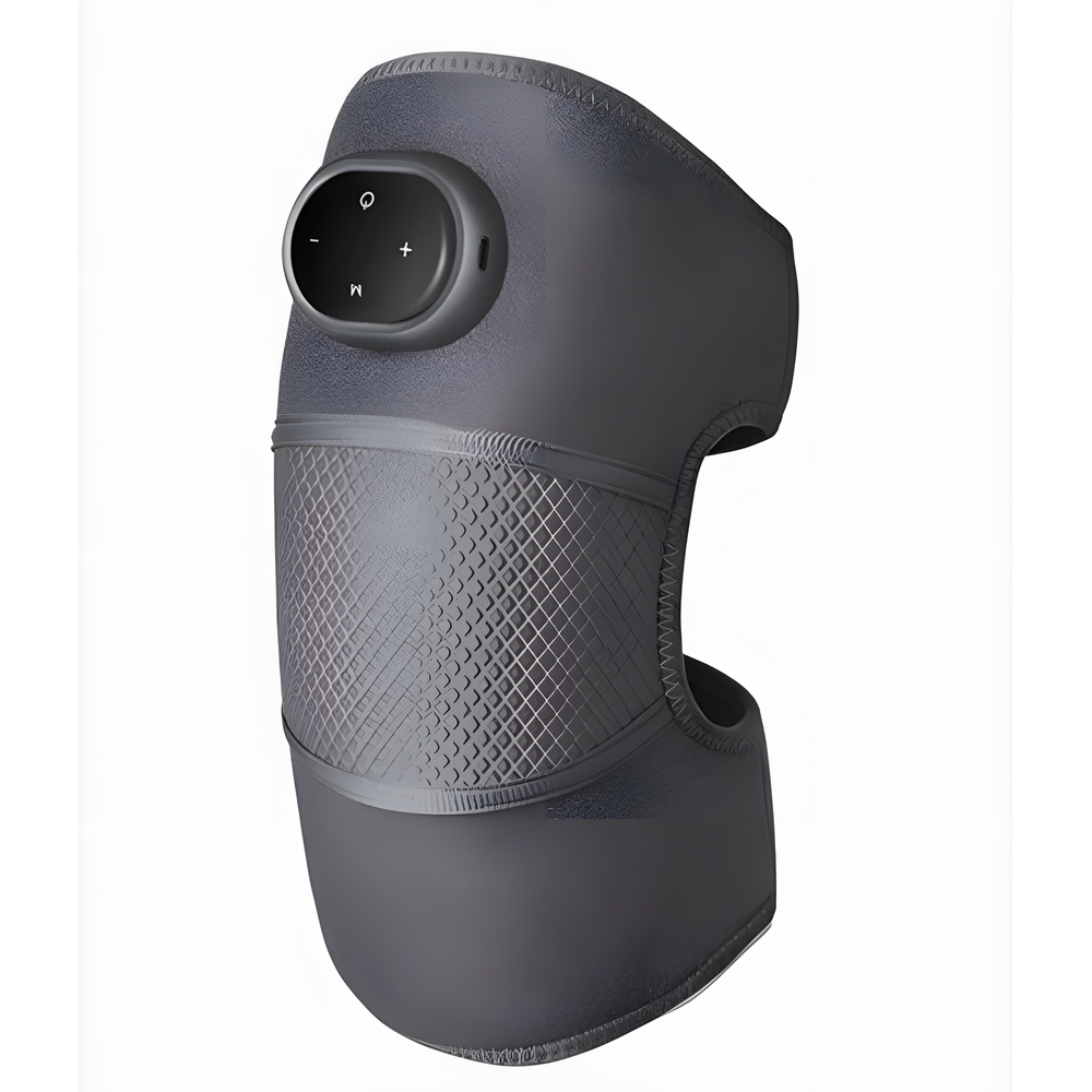 Grey heated knee massager wrap with its round controller