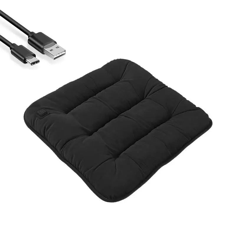 Black heated seat cushion with USB cable