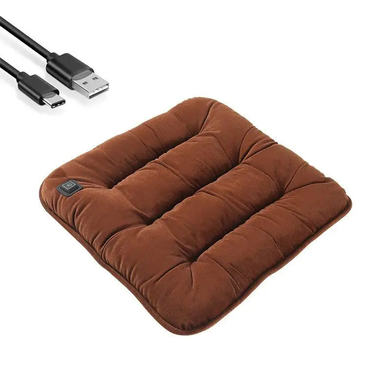 Brown heated seat cushion with USB cable