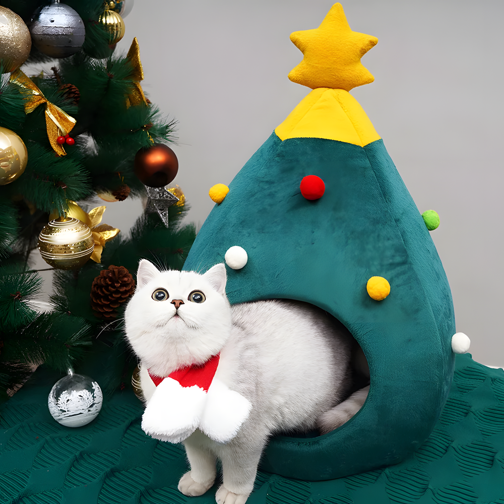 Christmas Tree Plush Cat Cave