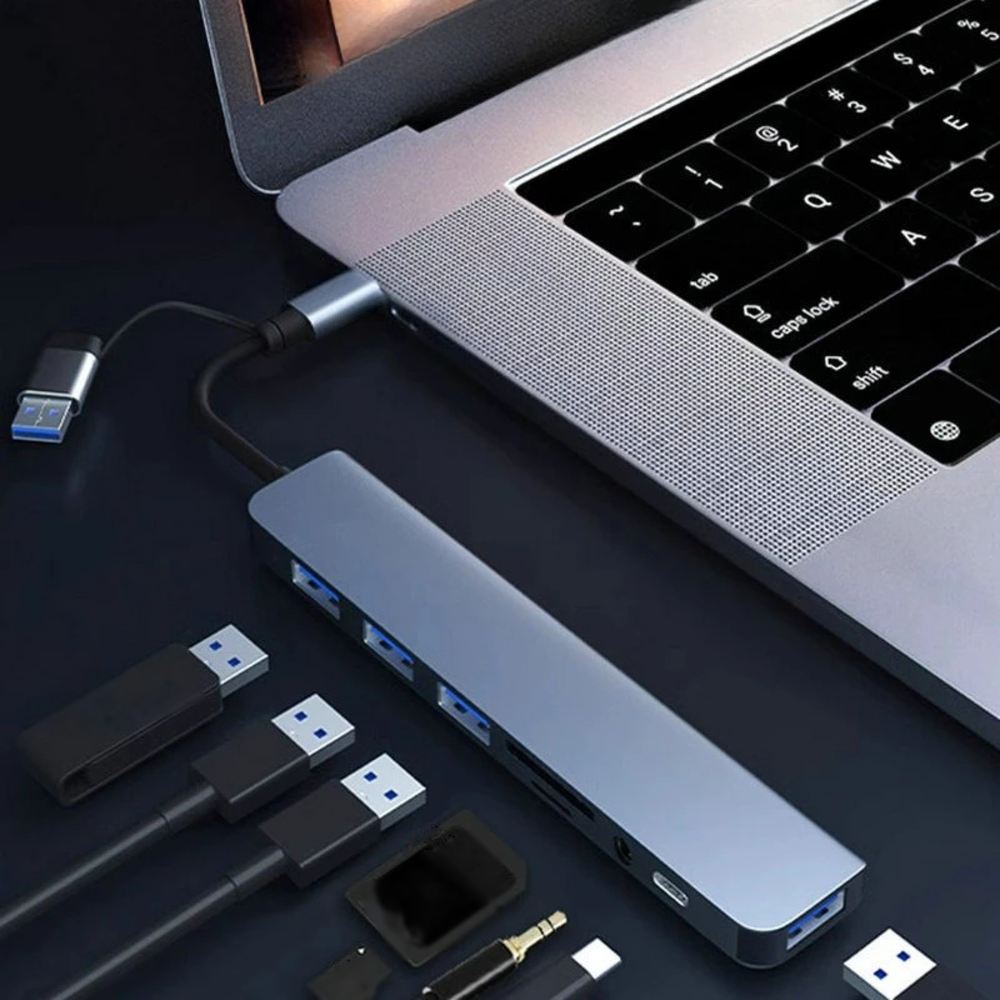 8-in-1-USB-Hub mit Doppelstecker