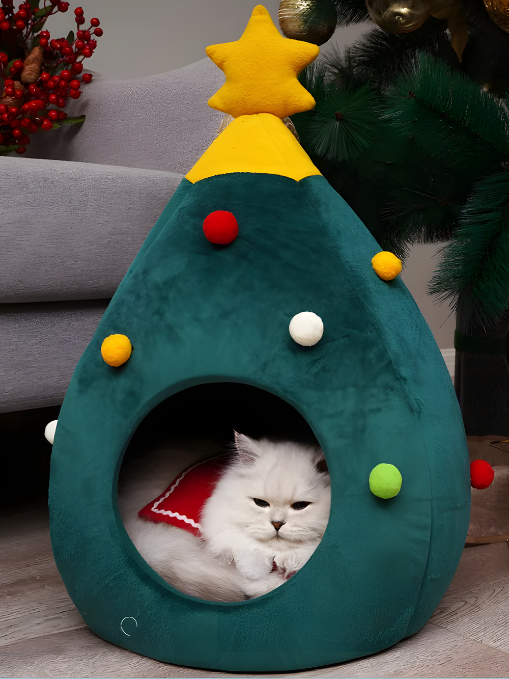 Christmas Tree Plush Cat Cave