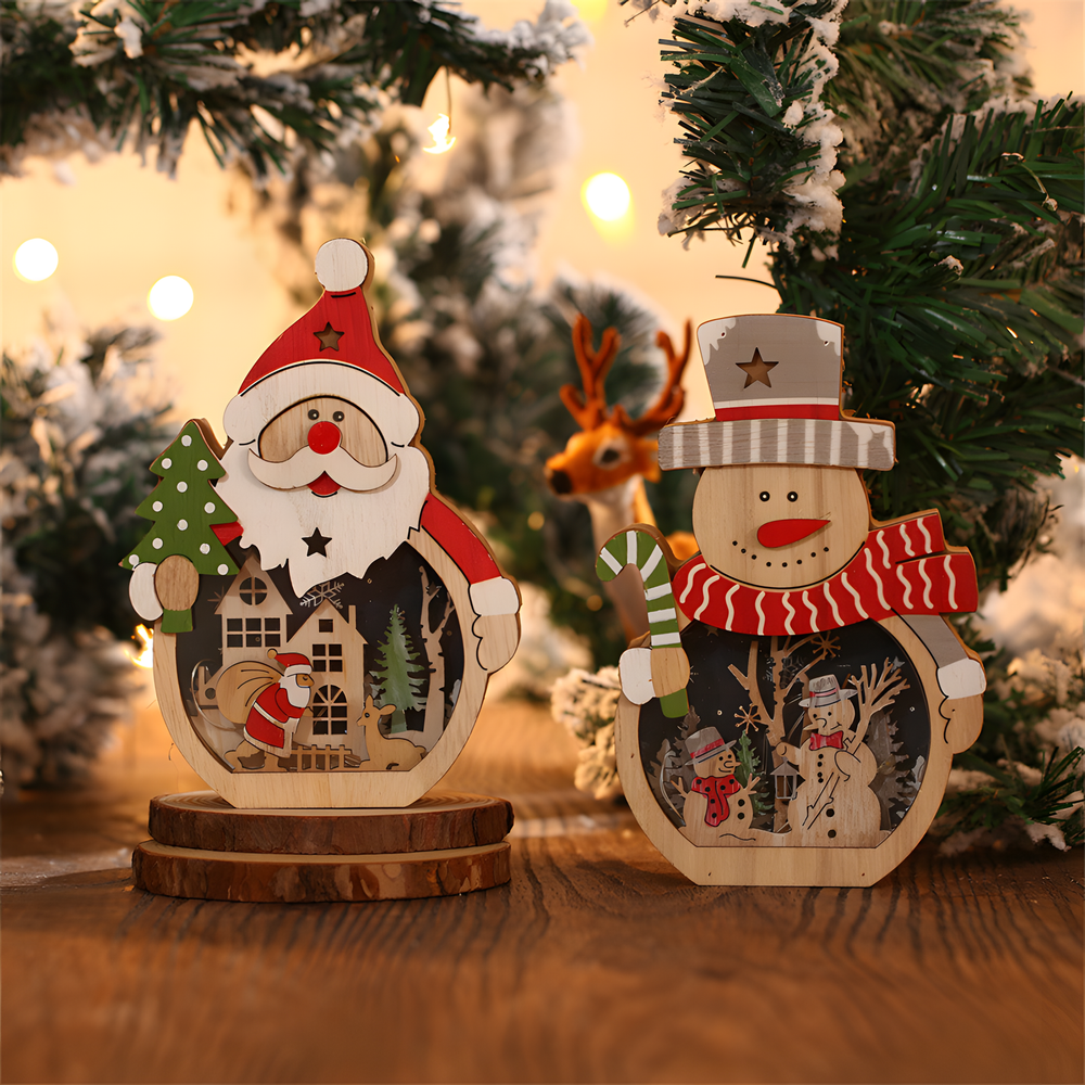 Light-Up Wooden Christmas Scene Figure