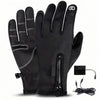 Pair of black heated touchscreen gloves, box and USB cable